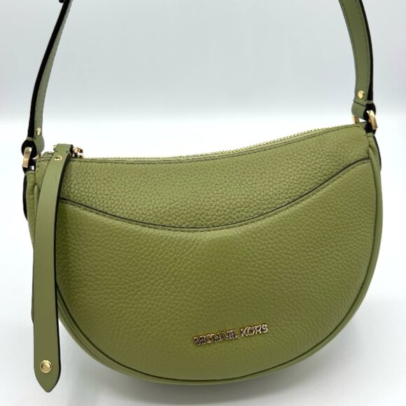 Michael Kors Dover Small Mini Half-Moon Leather Crossbody Bag - Light Sage - Picture 2 of 15